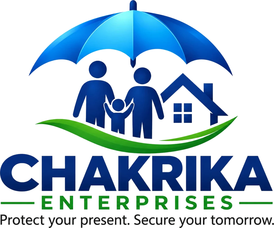 Chakrika Enterprises logo – an umbrella protecting a family and home, with the tagline Protect your present. Secure your tomorrow.